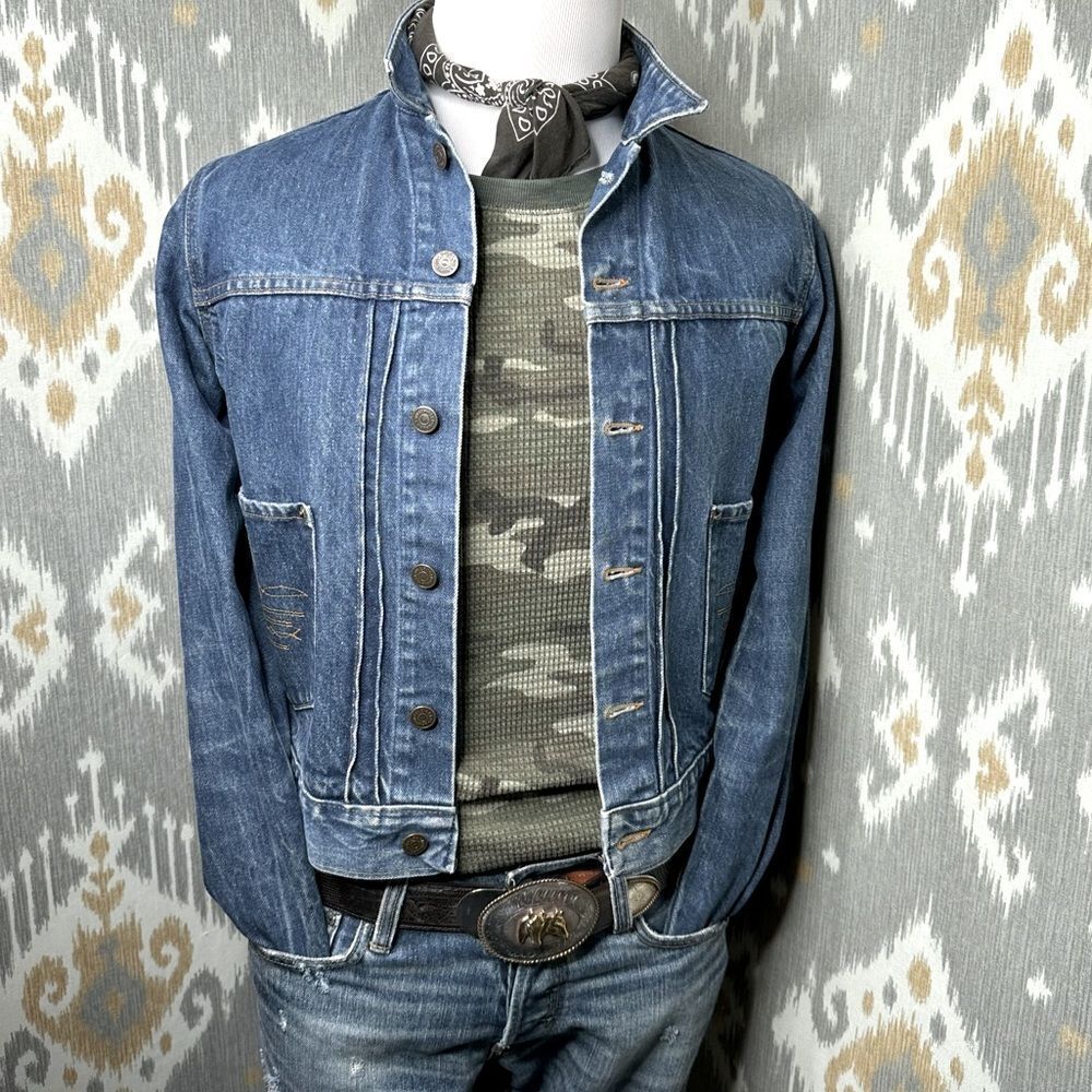 Ralph Lauren RRL Cotton Olive Camo Long Sleeve Thermal Waffle-Knit Tee Shirt - Picture 1 of 16